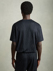 Reiss Navy Ivan Oversized Wave-Jacquard T-Shirt - Image 5 of 6