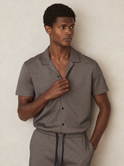 Reiss Drakes Geometric Jacquard Cuban-Collar Shirt - Image 1 of 6