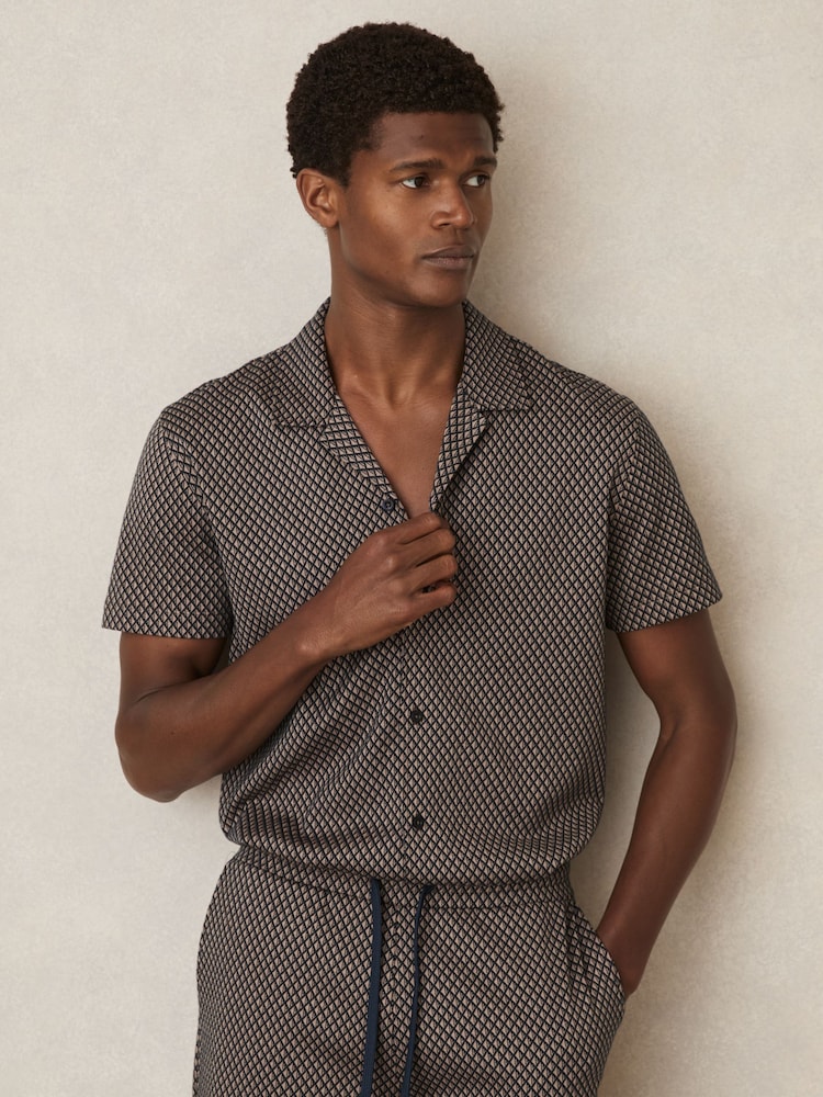 Reiss Drakes Geometric Jacquard Cuban-Collar Shirt - Image 1 of 6