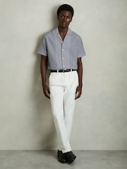 Reiss Navy/White Matisse Geometric-Jacquard Cuban-Collar Shirt - Image 3 of 6