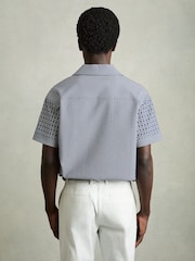 Reiss Navy/White Matisse Geometric-Jacquard Cuban-Collar Shirt - Image 5 of 6
