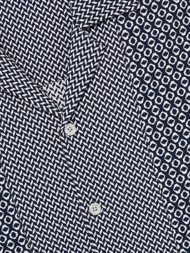 Reiss Navy/White Matisse Geometric-Jacquard Cuban-Collar Shirt - Image 6 of 6