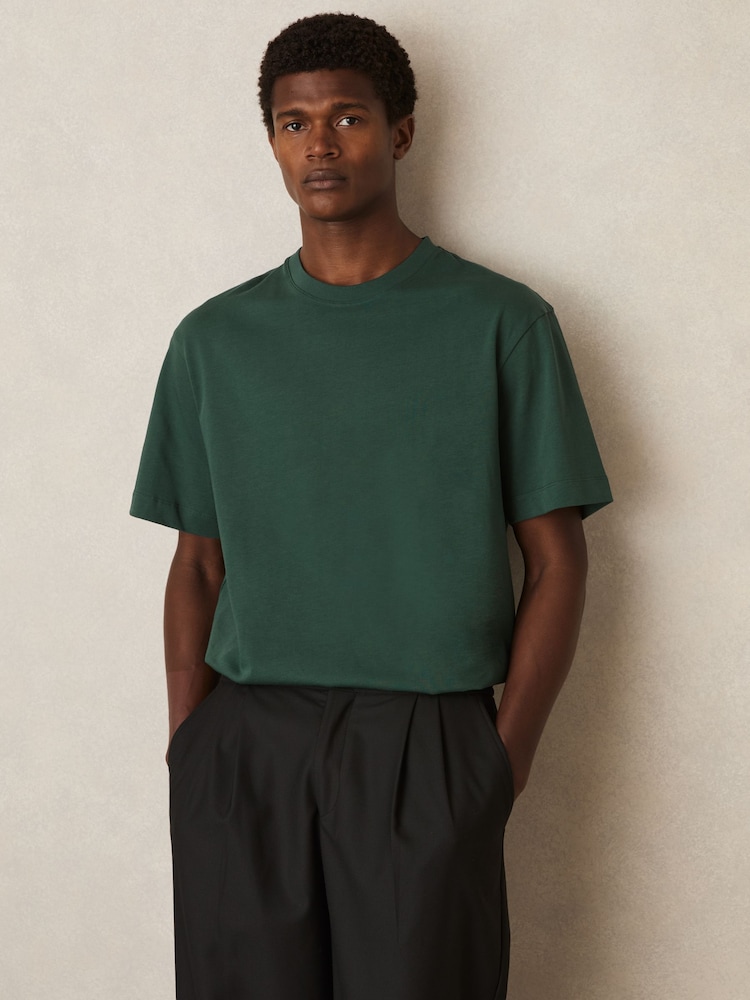 Reiss Green Tate Cotton Garment-Dyed Oversized T-Shirt - Image 1 of 6