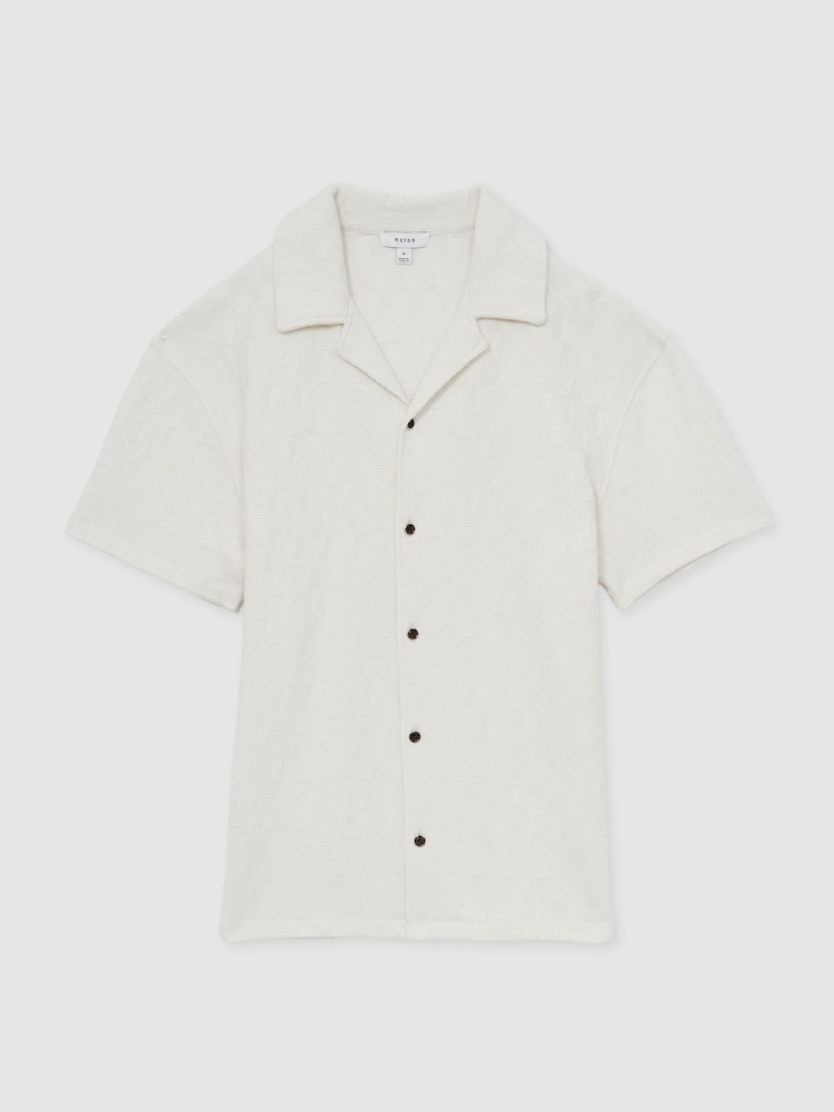 Hors blanc - Chemises à col cubain texturées Reiss Ackling en coton - Image 2 de 6