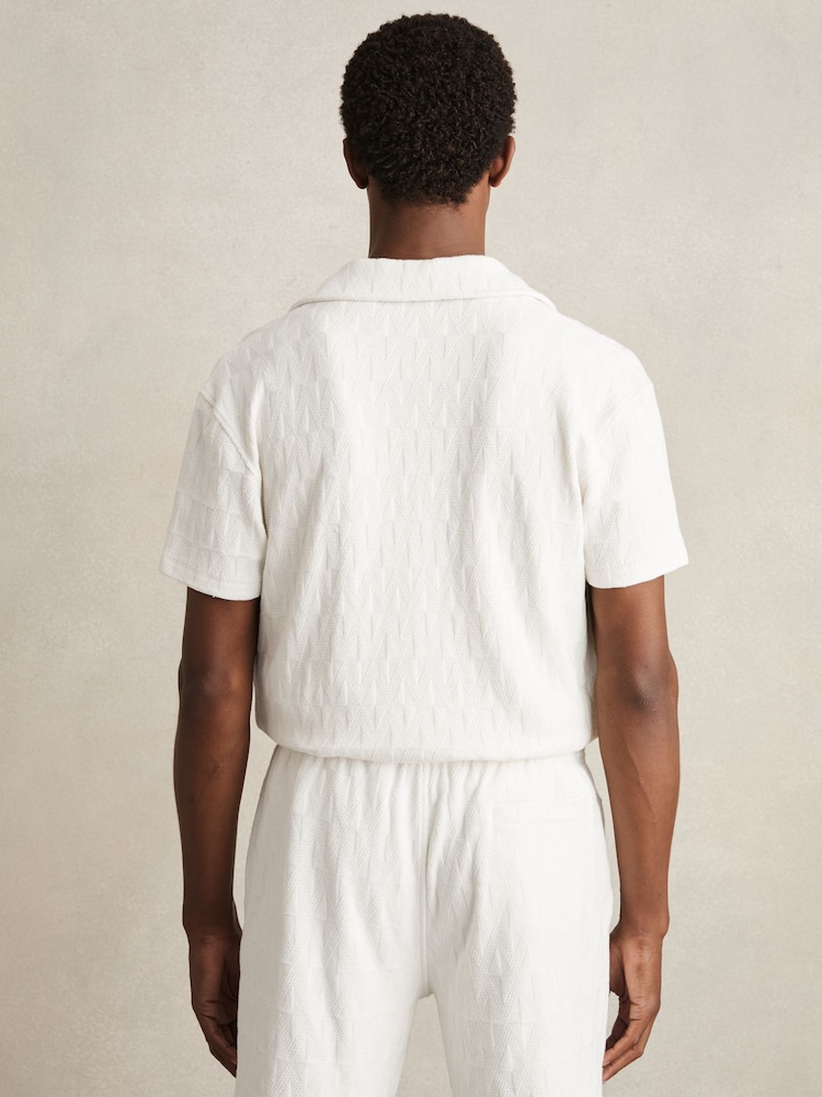 Off White - Reiss Ackling Cotton Textured Cuban-Collar Shirt - Image 5 of 6