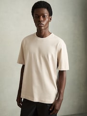 Bisque/Stone - Reiss Tate Cotton Garment-Dyed Oversized T-Shirt - Bild 1 von 7