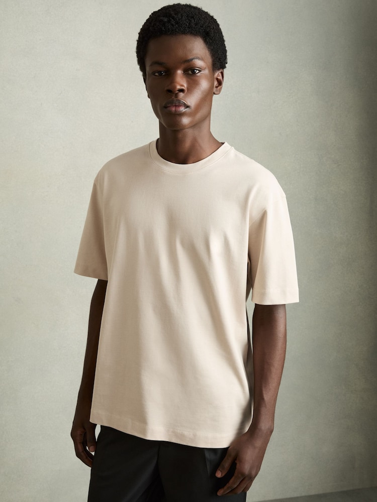 Bisque/Stone - Reiss Tate Cotton Garment-Dyed Oversized T-Shirt - Bild 1 von 7