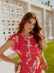 Friends Like These Red Floral Petite Flutter Sleeve Empire Midi Dress - Image 2 of 5