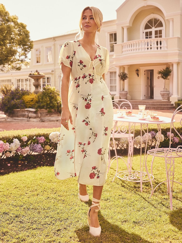 Friends Like These White Millie Mackintosh V-Neck Button Through Midi Dress - Image 1 of 4