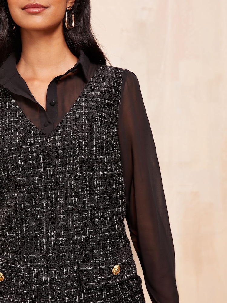 Friends Like These Black Long Sleeve Chiffon Boucle Mini Dress - Image 4 of 4