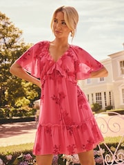 Friends Like These Pink Millie Mackintosh Chiffon Ruffle Mini Dress - Image 1 of 4