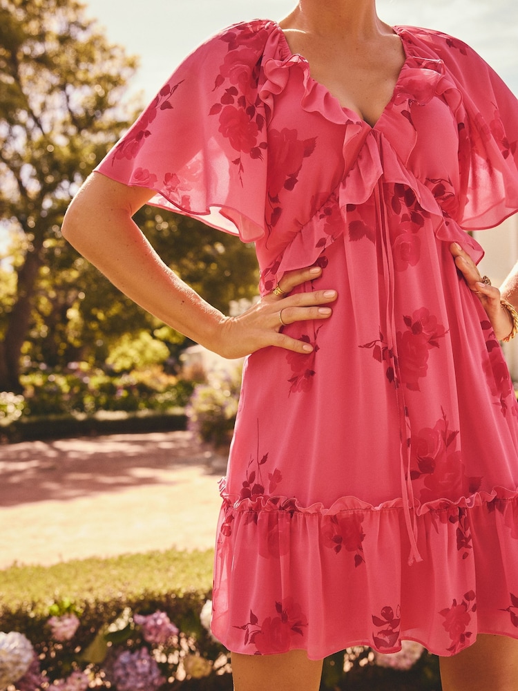 Friends Like These Pink Millie Mackintosh Chiffon Ruffle Mini Dress - Image 3 of 4