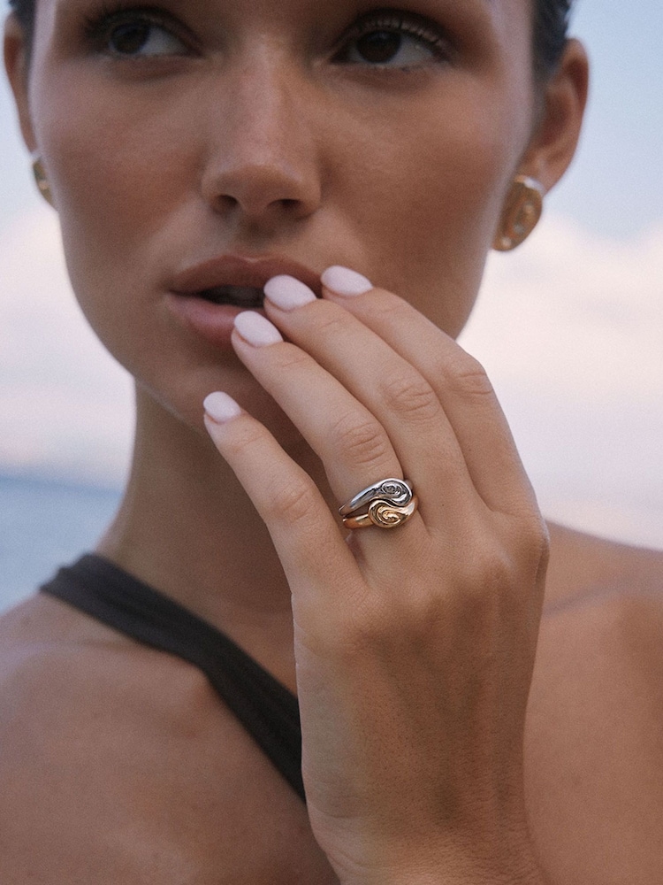 Luv Aj Gold Tone The Two-Tone Coquille Ring Set - Size 5 - Image 2 of 3