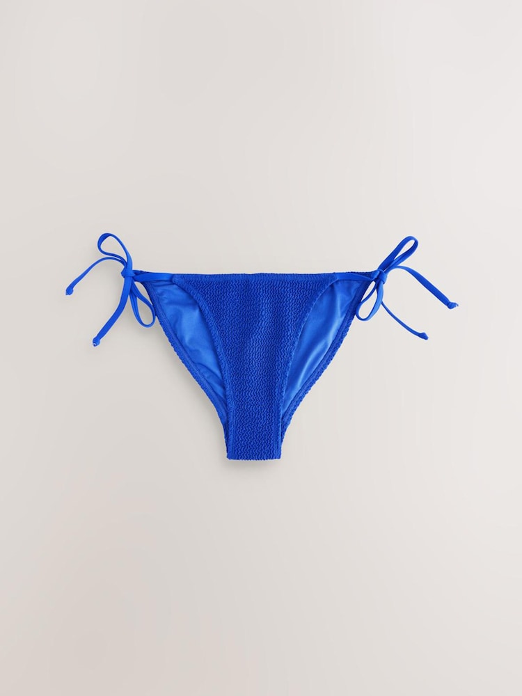 self. Cobalt Blue Crinkle Tie Side Bikini Bottoms - Image 6 of 8