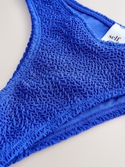 self. Cobalt Blue Crinkle Brazilian V-High Leg Bikini Bottoms - Image 2 of 7