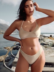 self. Cream Crinkle Brazilian V-High Leg Bikini Bottoms - Image 1 of 7