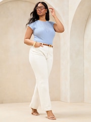Lipsy Blue Curve Sheer Yoke Metallic Sparkle Rib Short Sleeve Knit Top - Image 3 of 4