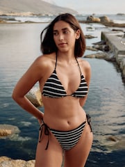 self. Black/White Crinkle Stripe Tie Side Bikini Bottoms - Image 2 of 4