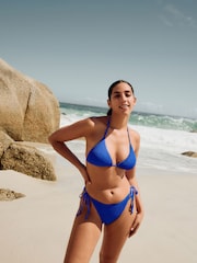 self. Cobalt Blue Crinkle Triangle Bikini Top - Image 3 of 7