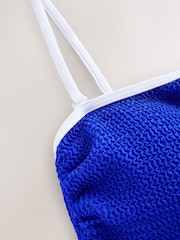 self. Blue Contrast Bind High Leg Brazilian Bandeau Tummy Control Swimsuit - Image 3 of 4