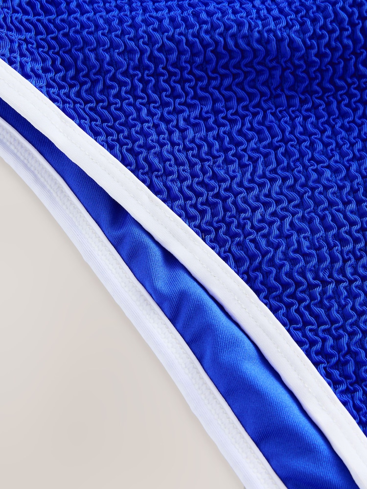 self. Blue Contrast Bind High Leg Brazilian Bandeau Tummy Control Swimsuit - Image 4 of 4
