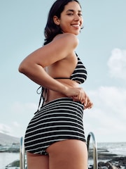 self. Black/White Crinkle Stripe Cheeky Swim Shorts - Image 2 of 5