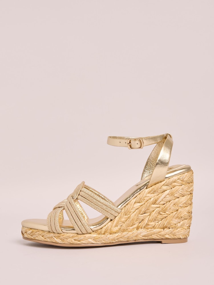 Friends Like These Millie Mackintosh Woven Detail Comfort Faux Leather Straw Wedge Sandals - Image 5 of 5