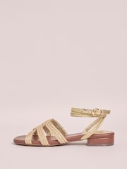 Friends Like These Gold Millie Mackintosh Woven Ankle Tie Comfort Faux Leather Flat Sandals - Image 5 of 5