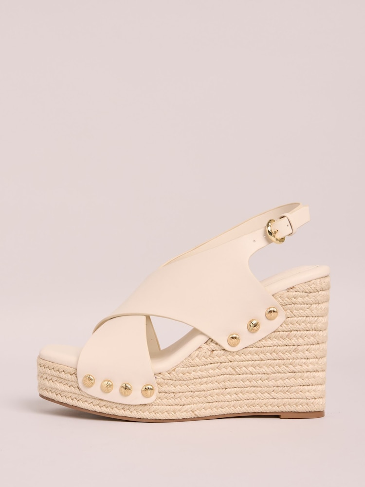Friends Like These Ecru Millie Mackintosh Cross Strap Comfort Faux Leather Wedge Clog Sandals - Image 5 of 5