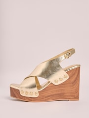 Friends Like These Gold Millie Mackintosh Cross Strap Comfort Faux Leather Wedge Clog Sandals - Image 5 of 5