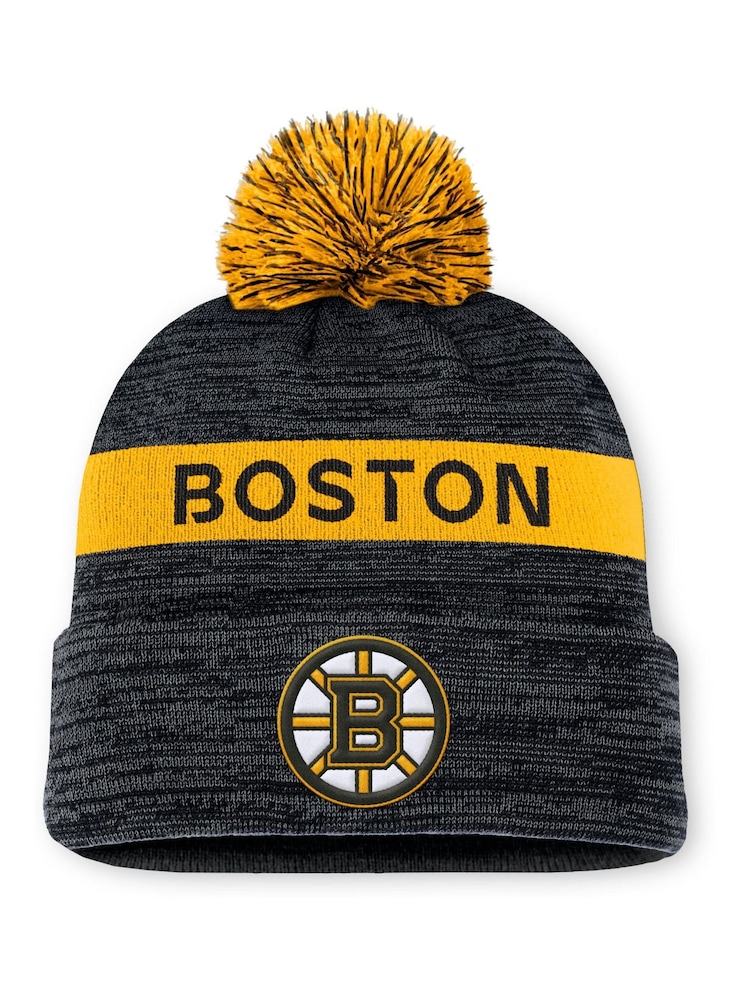 Fanatics NHL Boston Bruins Authentic Winter Pro Rink Black Beanie Cuff With Pom - Image 1 of 1 Fanatics NHL Boston Bruins Authentic Winter Pro Rink Black Beanie Cuff With Pom - Image 1 of 1