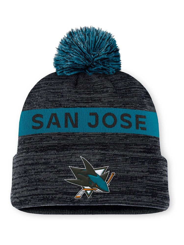 Fanatics NHL San Jose Sharks Authentic Pro Rink Black Winter Beanie Cuff With Pom - Image 1 of 1 Fanatics NHL San Jose Sharks Authentic Pro Rink Black Winter Beanie Cuff With Pom - Image 1 of 1