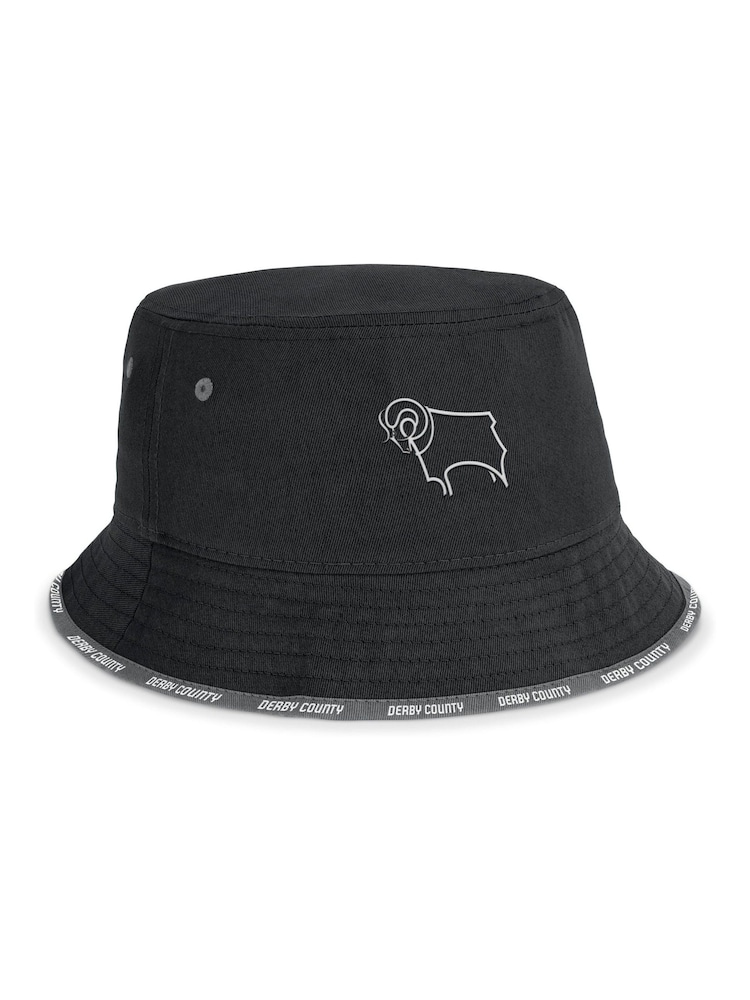 Fanatics Derby County Fair Catch Black Bucket 100% Cotton Winter Hat - Image 1 of 2 Fanatics Derby County Fair Catch Black Bucket 100% Cotton Winter Hat - Image 1 of 2