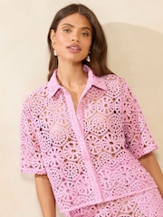Lipsy Lilac Purple Cropped Crochet Cover-Up Beach Shirt - Image 5 of 5