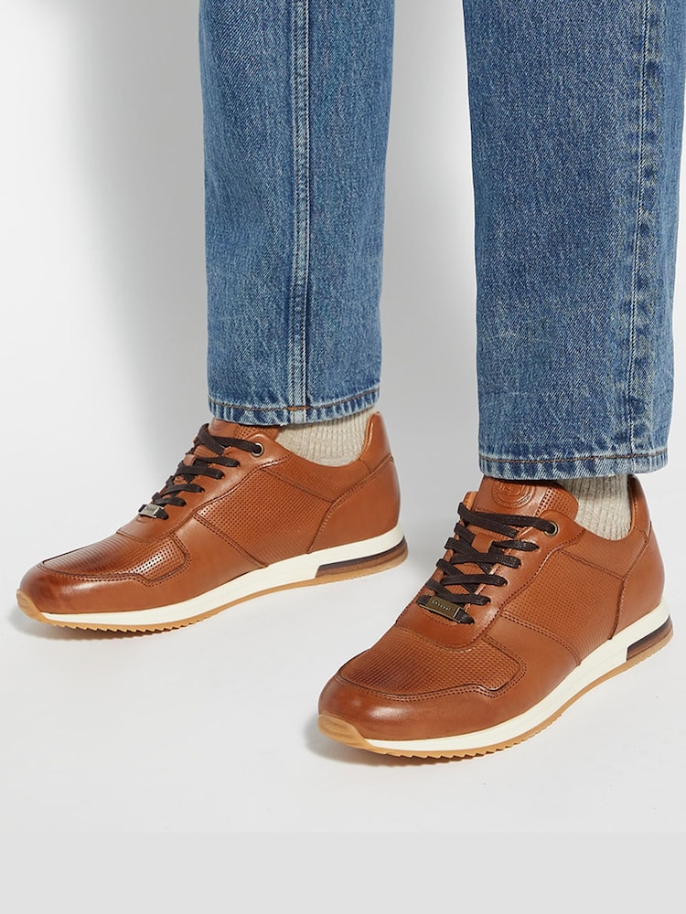 Dune London Light Brown Standard Fit Trilogy Perforated Runner Trainers - Image 1 of 6 Dune London Light Brown Standard Fit Trilogy Perforated Runner Trainers - Image 1 of 6