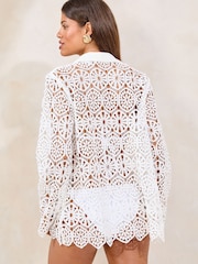 Lipsy White Longline Chochet Cover-Up Beach Shirt - Image 2 of 4