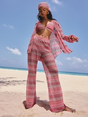 Lipsy Pink Crochet Style Beach Kimono Shirt - Image 1 of 4