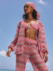 Lipsy Pink Crochet Style Beach Kimono Shirt - Image 2 of 4