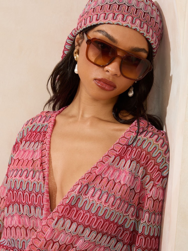 Lipsy Pink Crochet Style Beach Kimono Shirt - Image 3 of 4