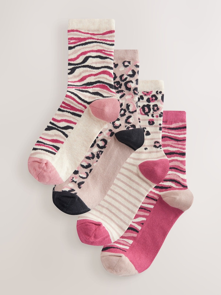 Pink Animal Ankle Socks 4 Pack - Image 1 of 7