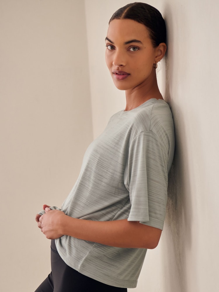 Sage Green Active Crew Neck Lightweight Boxy Short Sleeve T-Shirt - Image 2 of 7 Sage Green Active Crew Neck Lightweight Boxy Short Sleeve T-Shirt - Image 2 of 7