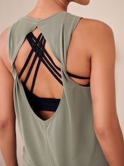 Khaki Green Active Lightweight Modal Twist Back Tank - Image 2 of 7