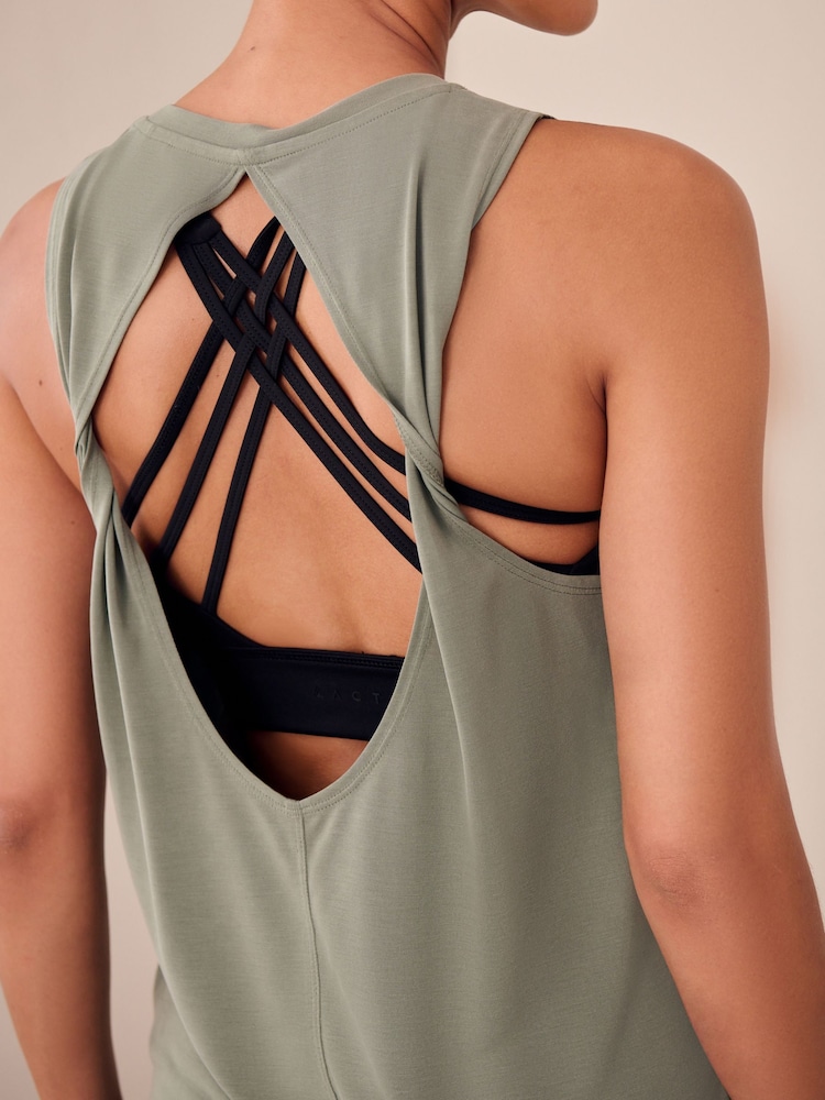 Khaki Green Active Lightweight Modal Twist Back Tank - Image 2 of 7