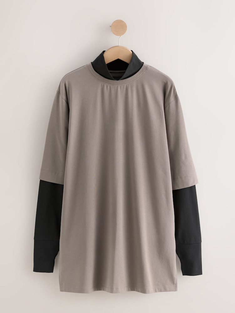 Mocha Brown Active Long Sleeve Modest T-Shirt - Image 1 of 4