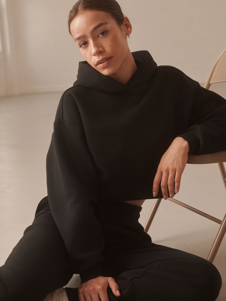 Black Active Cropped Hoodie - Image 1 of 9