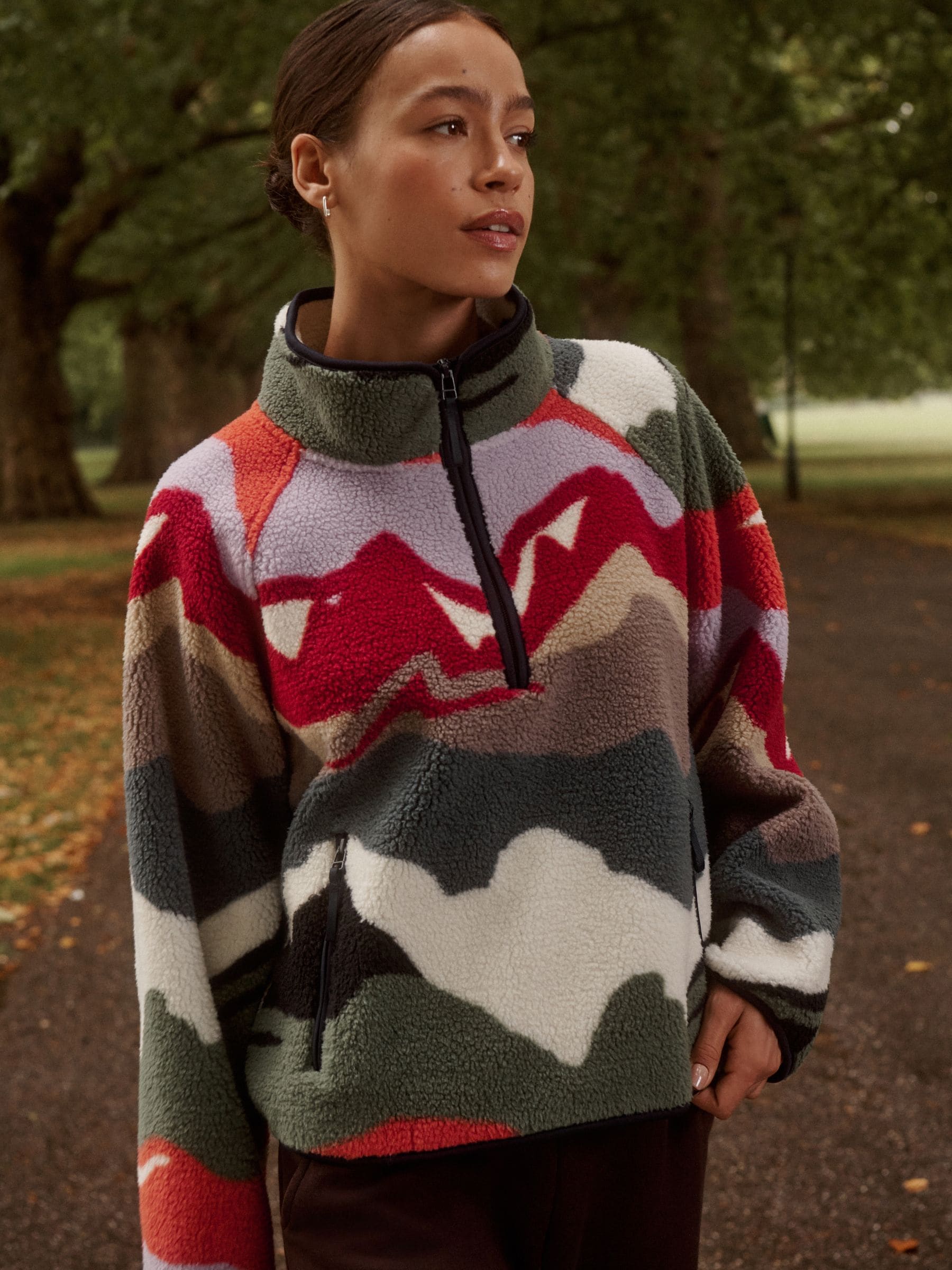 Mountain Print Active Printed Borg Jacket