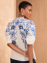 Love & Roses Ivory Floral Petite 3/4 Sleeve Print Placement 100% Cotton Blouse - Image 4 of 4