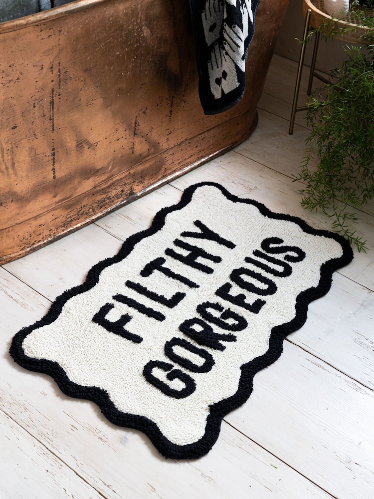 Rockett St George Filthy Gorgeous Slogan 100% Cotton Bath Mat - Image 1 of 3