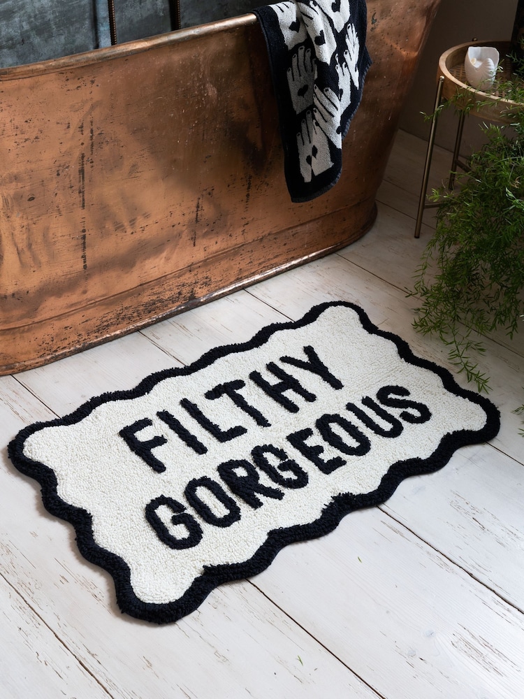 Rockett St George Filthy Gorgeous Slogan 100% Cotton Bath Mat - Image 2 of 4 Rockett St George Filthy Gorgeous Slogan 100% Cotton Bath Mat - Image 2 of 4