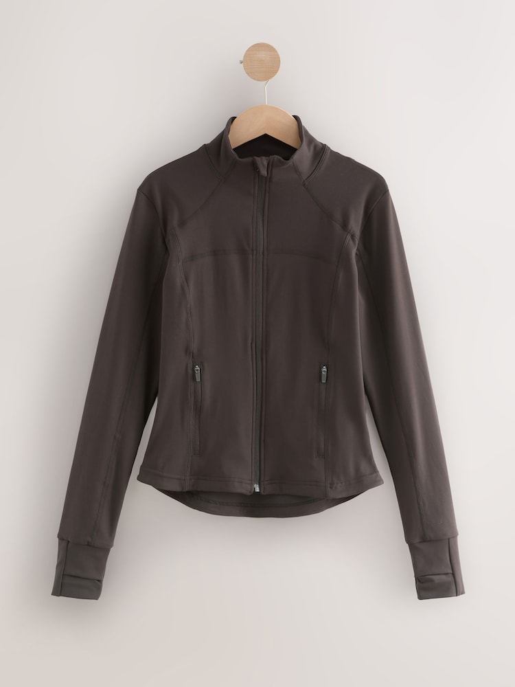 Chocolate Brown Active Sports Zip Through Yoga Jacket - Image 1 of 4
